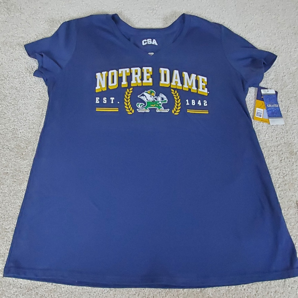 CSA Notre Dame Fighting Irish Tshirt Women L Blue V-Neck NWT